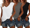 Grey+black+white 3 Pack Womens Cap Sleeve Tops V Neck T Shirts Summer Spring Outfits Beach Vacation Fashion Tee Blouse Workout Clothes