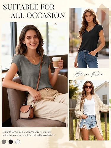 Grey+black+white 3 Pack Womens Cap Sleeve Tops V Neck T Shirts Summer Spring Outfits Beach Vacation Fashion Tee Blouse Workout Clothes